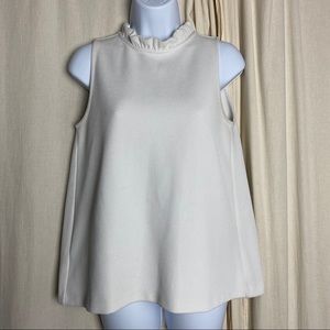 Ann taylor ruffle collar white top petite small